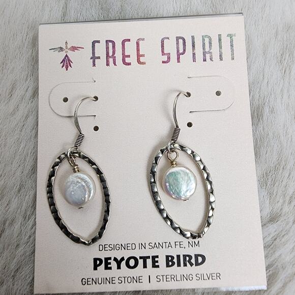 Peyote Bird Sterling Silver Hoop White Pearl Drop Hook Earrings NEW - Picture 7 of 8